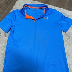 Under Armour boys YLG  Bright Blue and Orange Polo